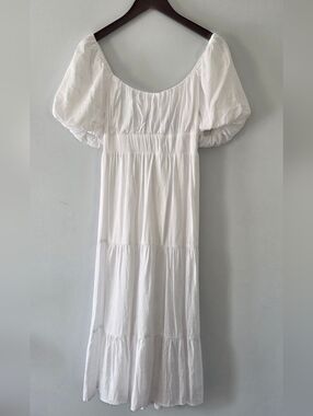 Altar'd State White Puff-Sleeve Midi Dress